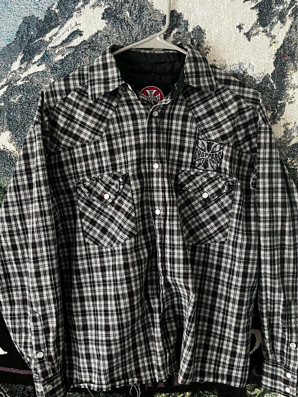 Black & White Plaid Button-Down Shirt with Chest Pockets